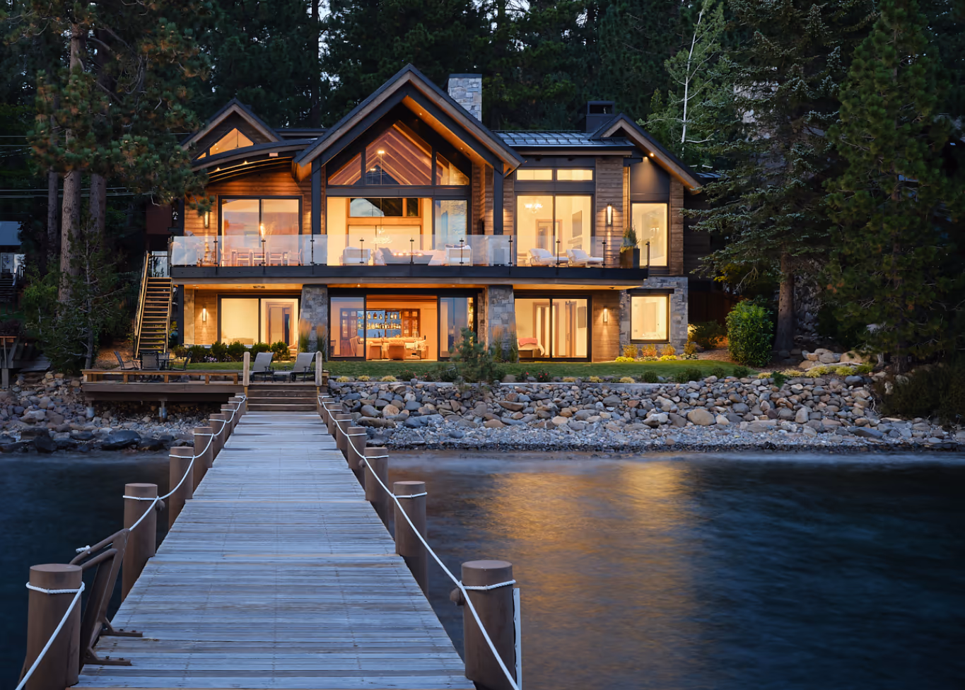Waterfront custom home built by NSM Construction on Lake Tahoe
